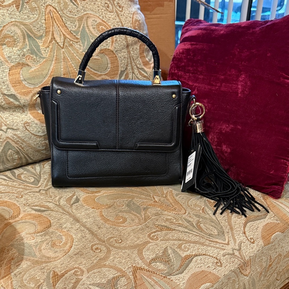 Chic Black Satchel with Tassel Accent